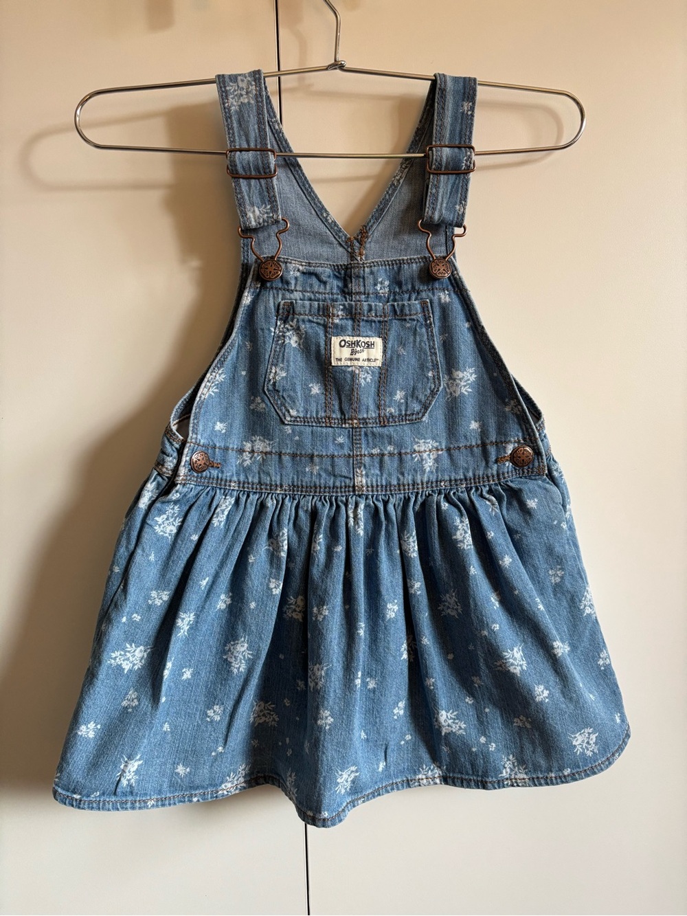 OshKosh B'gosh Blue Floral Denim Overall Dress